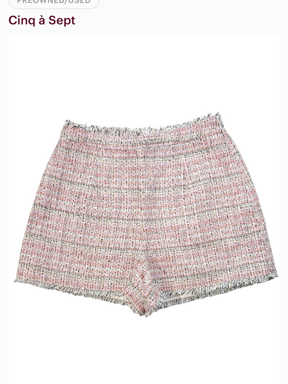 cinq a sept Pink Multi Tweed Fringe-Hem Shorts